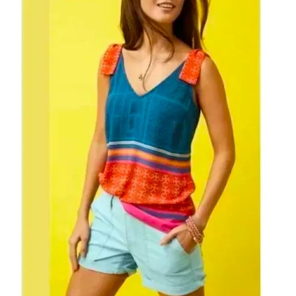 CAbi #5787 Nomad Shoulder Tie Top Multicolor Size Large
